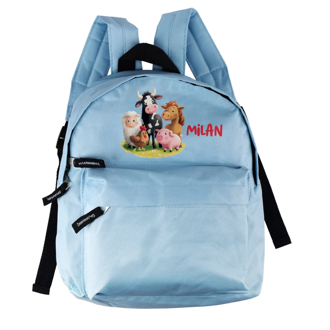 Kinderrucksack mit Tiermotiven in Blau für Jungen | Modell: Bauernhof