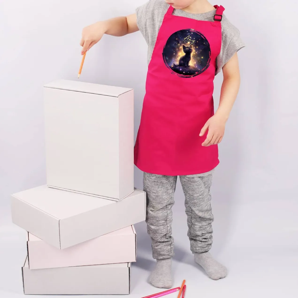 Kinderschürze mit zauberhaftem Kätzchen und Name