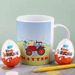 Kindertasse mit rotem Traktor und Wunschname | Geschenk für Kinder & Kindergarten