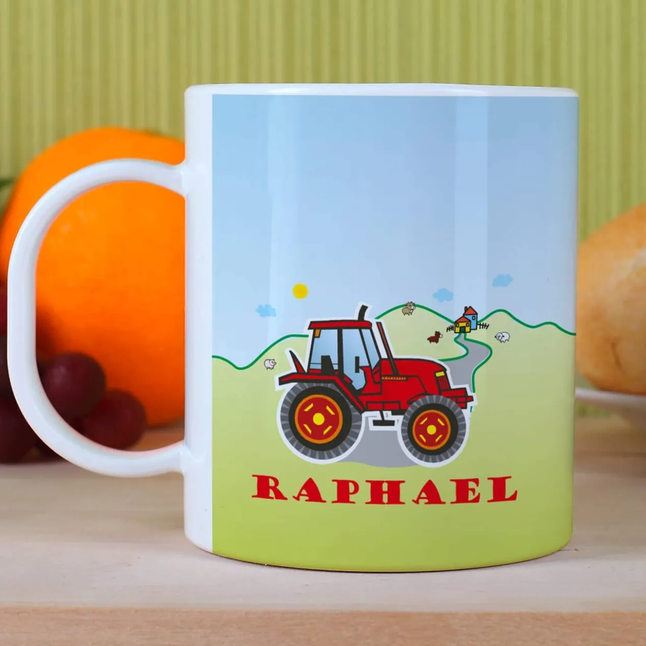 Kindertasse mit rotem Traktor und Wunschname | Geschenk für Kinder & Kindergarten