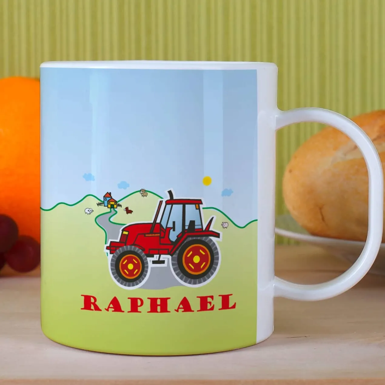 Kindertasse mit rotem Traktor und Wunschname | Geschenk für Kinder & Kindergarten