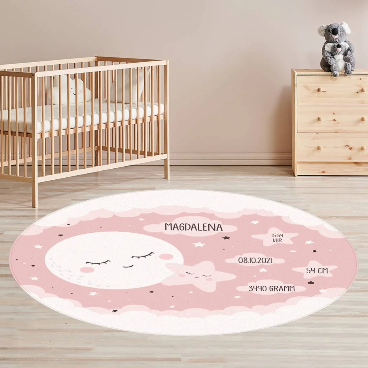 Kinderteppich zur Geburt mit Personalisierung in zwei Farben