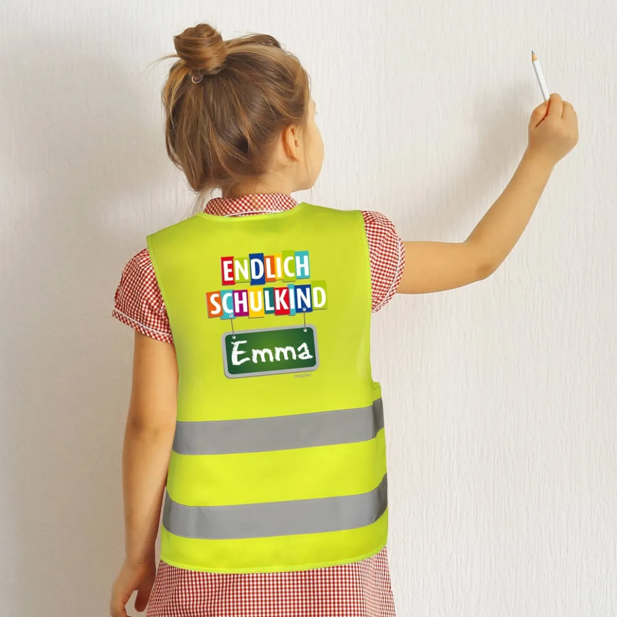 Kinderwarnweste - Endlich Schulkind - mit Ihrem Wunschnamen bedruckt