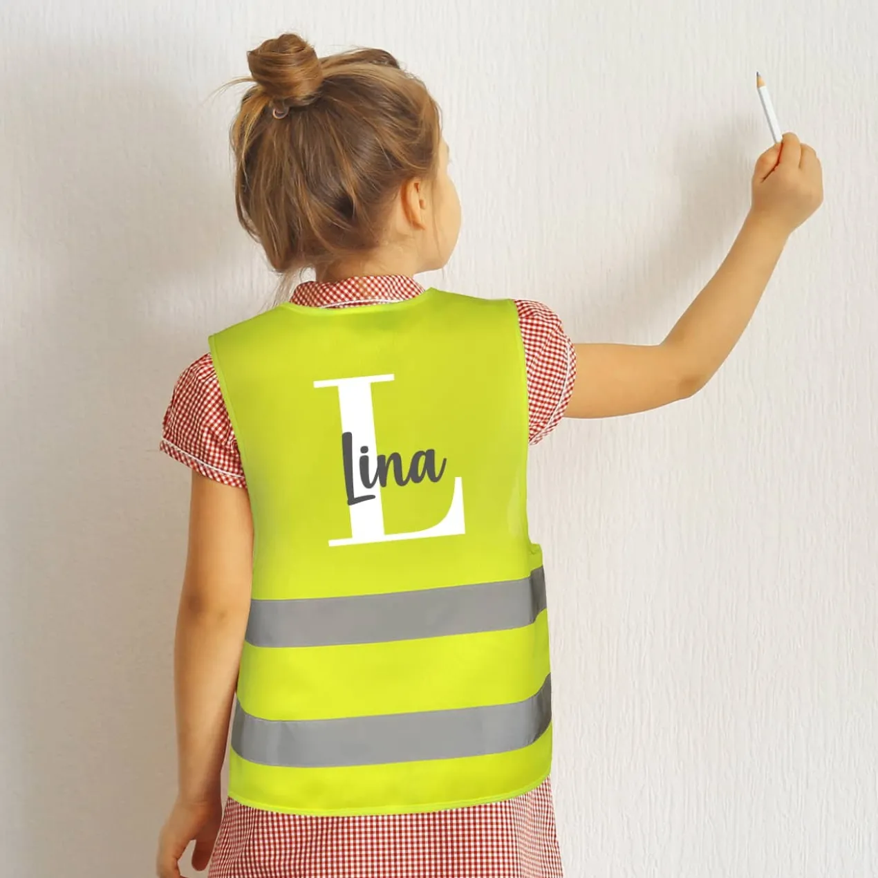 Kinderwarnweste - mit Name und Initiale bedruckt