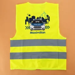 Kinderwarnweste - Polizeiauto - mit Namensaufdruck