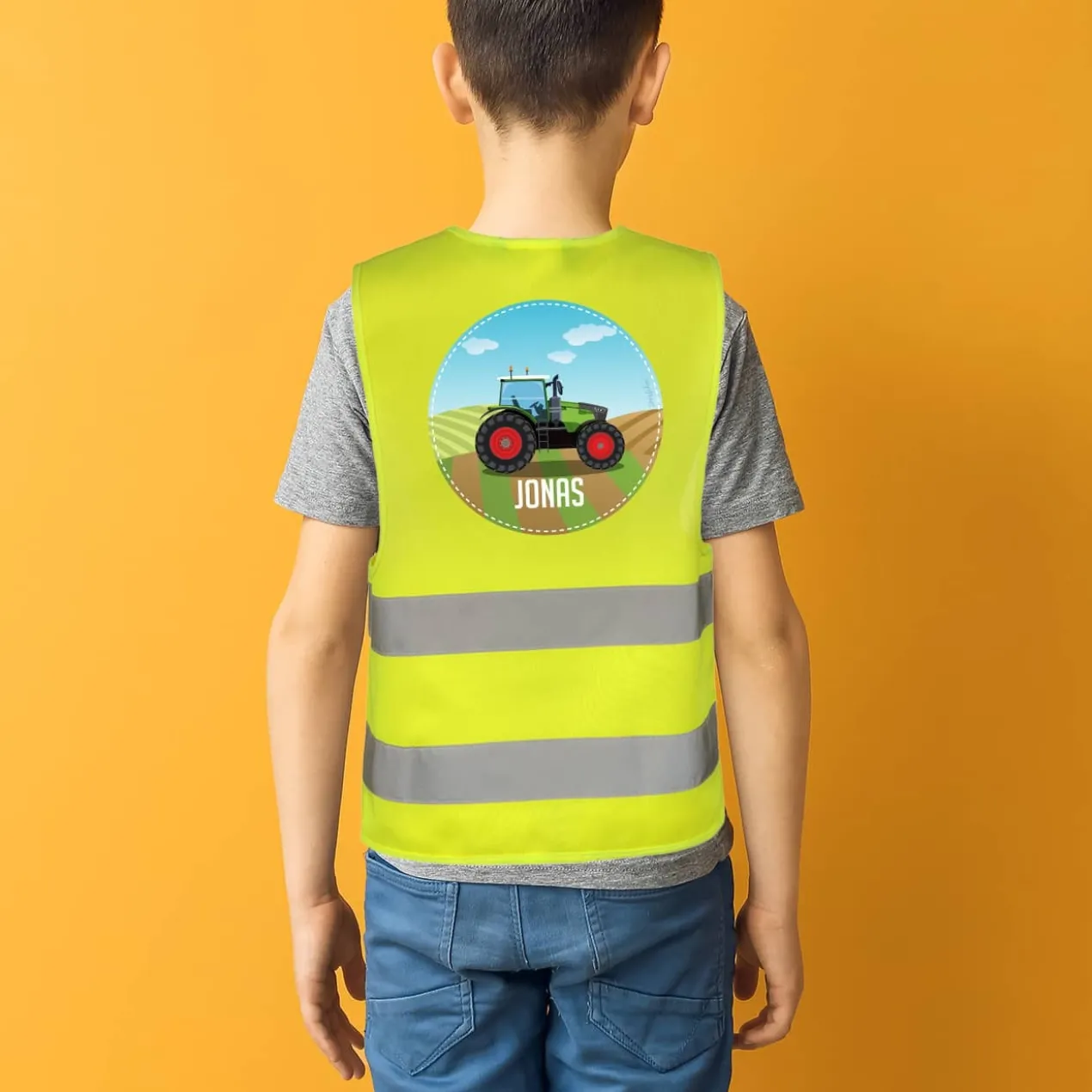 Kinderwarnweste - Traktor - mit Namensaufdruck
