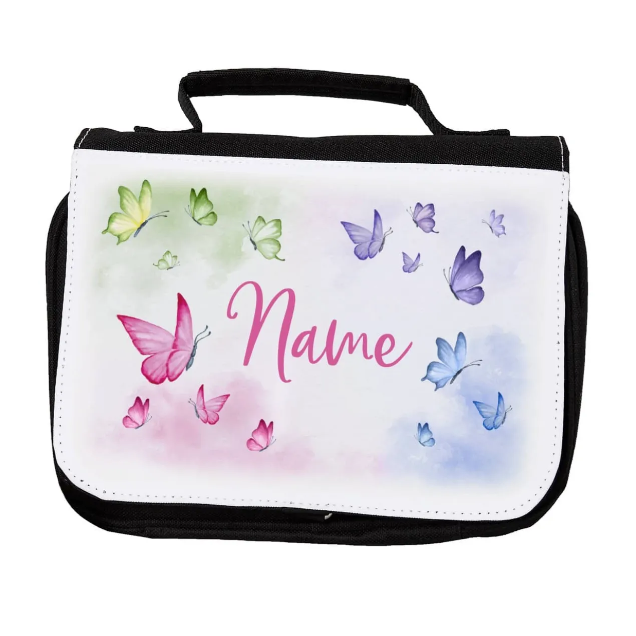 Kinder-Waschtasche mit Schmetterlingen und Name