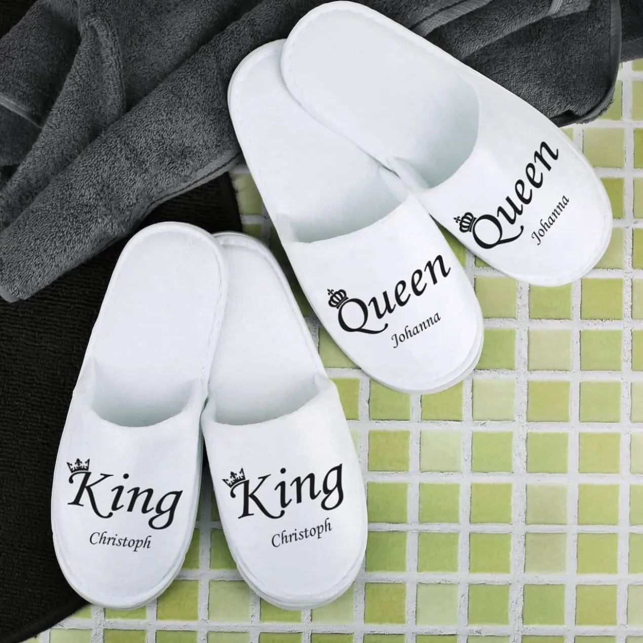 "King & Queen" Pantoffelset mit Ihren Namen