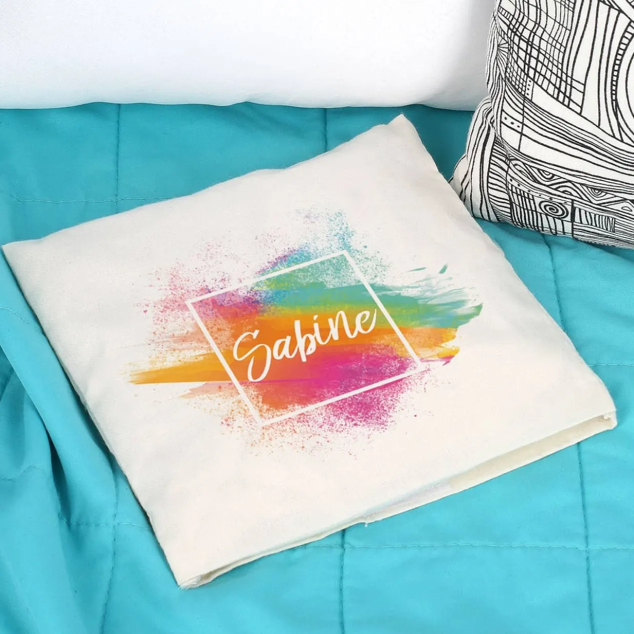 Kirschkernkissen mit Name und Watercolor-Hintergrund