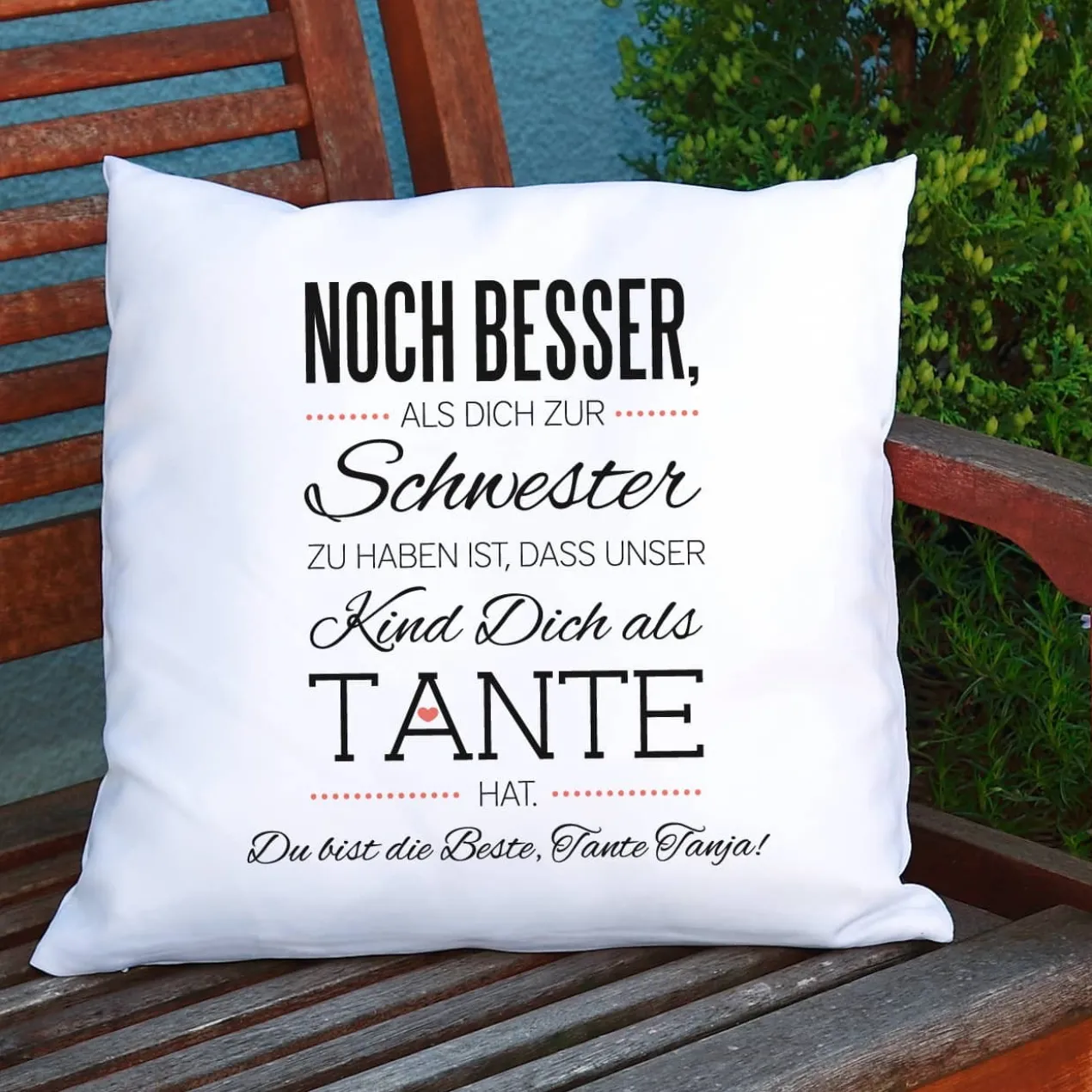 Kissen für die beste Tante mit kurzem Wunschtext