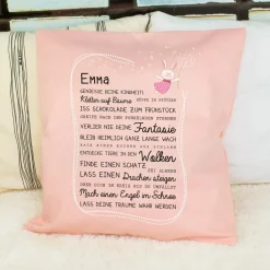 Kissen für Kinder mit Name & Kindheit Spruch personalisiert in Rosa oder Blau | Hase & Bär Geschenk