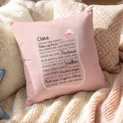 Kissen für Kinder mit Name & Kindheit Spruch personalisiert in Rosa oder Blau | Hase & Bär Geschenk