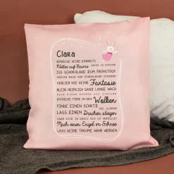 Kissen für Kinder mit Name & Kindheit Spruch personalisiert in Rosa oder Blau | Hase & Bär Geschenk