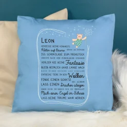 Kissen für Kinder mit Name & Kindheit Spruch personalisiert in Rosa oder Blau | Hase & Bär Geschenk