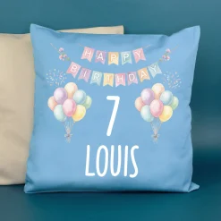 Kissen mit Ballon Motiv personalisiert für Kinder | Geschenk zum Geburtstag für Jungen & Mädchen