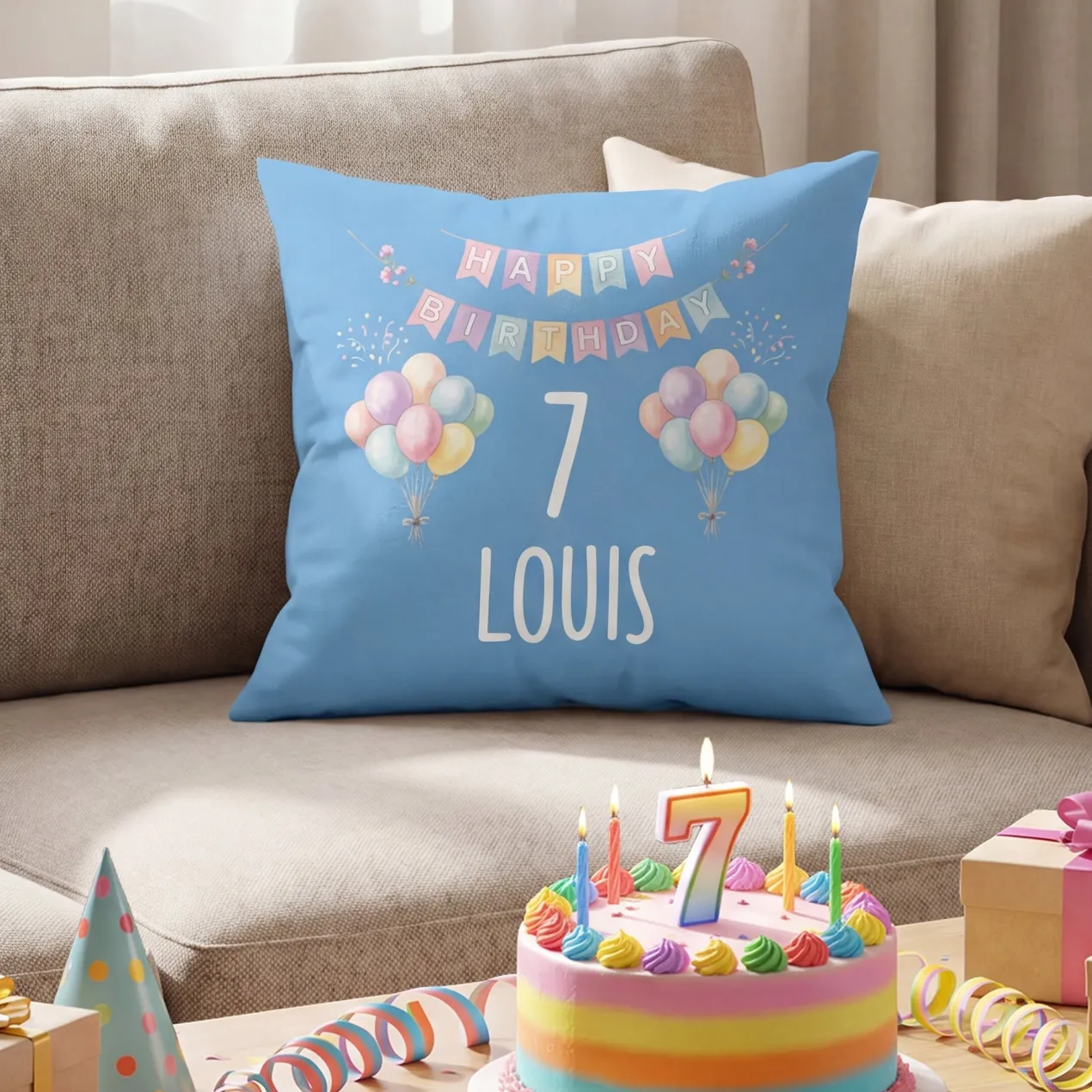 Kissen mit Ballon Motiv personalisiert für Kinder | Geschenk zum Geburtstag für Jungen & Mädchen