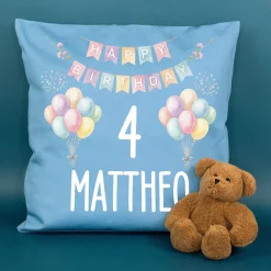 Kissen mit Ballon Motiv personalisiert für Kinder | Geschenk zum Geburtstag für Jungen & Mädchen