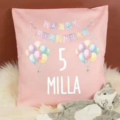 Kissen mit Ballon Motiv personalisiert für Kinder | Geschenk zum Geburtstag für Jungen & Mädchen
