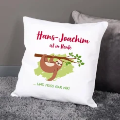Kissen mit Faultier und Name - Geschenkidee für Rentner