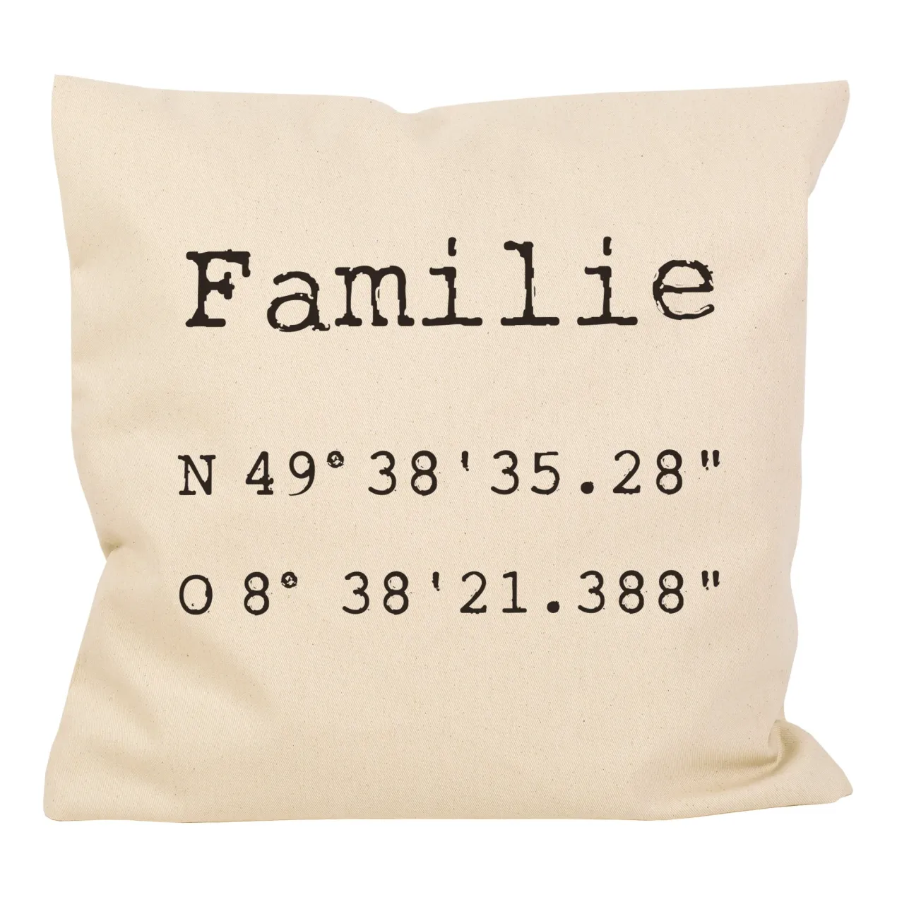 Kissen mit Koordinaten & Wunschtext personalisiert | Geschenk zum Hausbau & Einzug für Wohnung