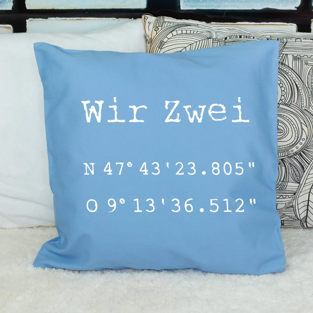 Kissen mit Koordinaten & Wunschtext personalisiert | Geschenk zum Hausbau & Einzug für Wohnung