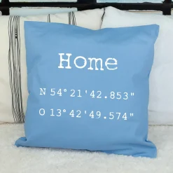Kissen mit Koordinaten & Wunschtext personalisiert | Geschenk zum Hausbau & Einzug für Wohnung