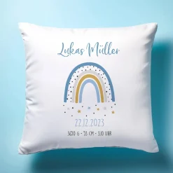 Kissen mit Regenbogen zur Geburt für Jungen