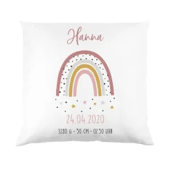 Kissen mit Regenbogen zur Geburt für Mädchen