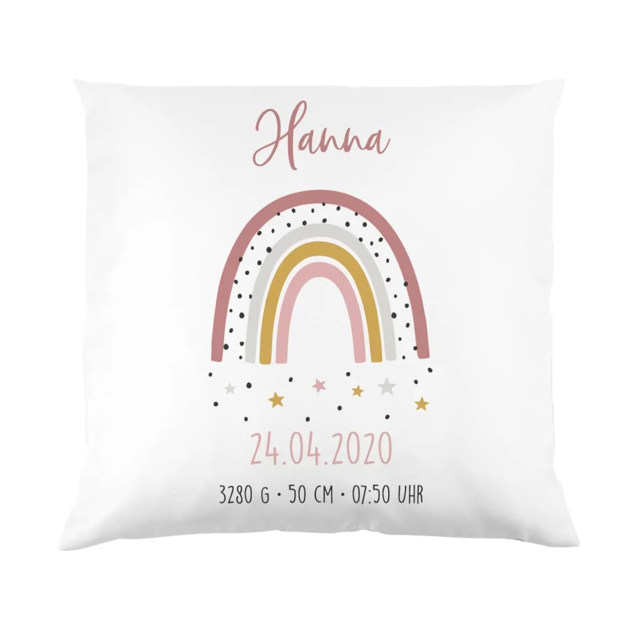 Kissen mit Regenbogen zur Geburt für Mädchen