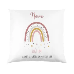 Kissen mit Regenbogen zur Geburt für Mädchen