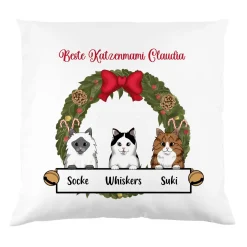 Kissen mit weihnachtlichem Katzenmotiv - 1 bis 3 Katzen möglich