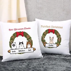 Kissen mit weihnachtlichem Katzenmotiv - 1 bis 3 Katzen möglich