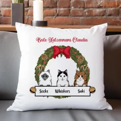 Kissen mit weihnachtlichem Katzenmotiv - 1 bis 3 Katzen möglich
