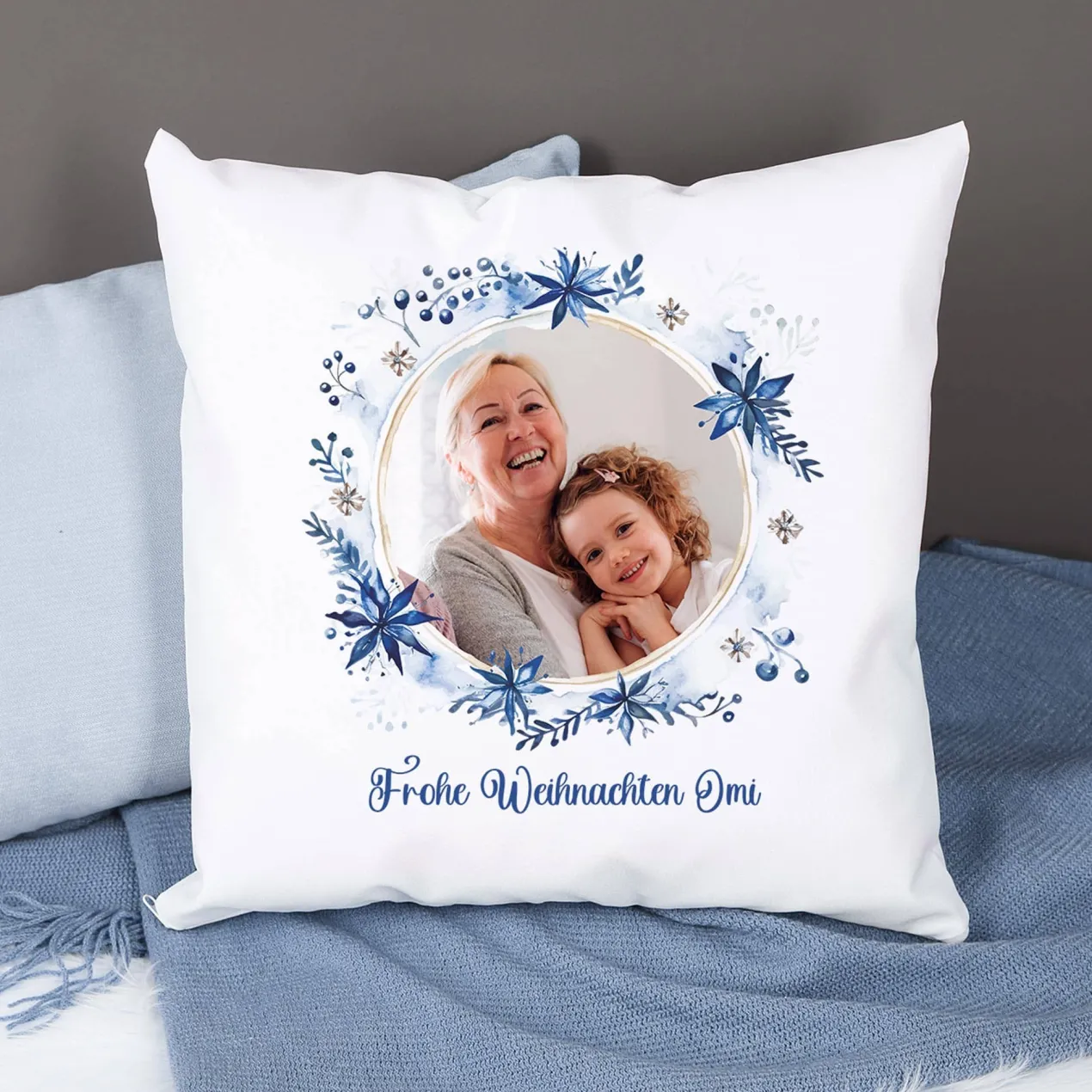 Kissen mit winterlichem Fotomotiv und Ihrem Wunschtext