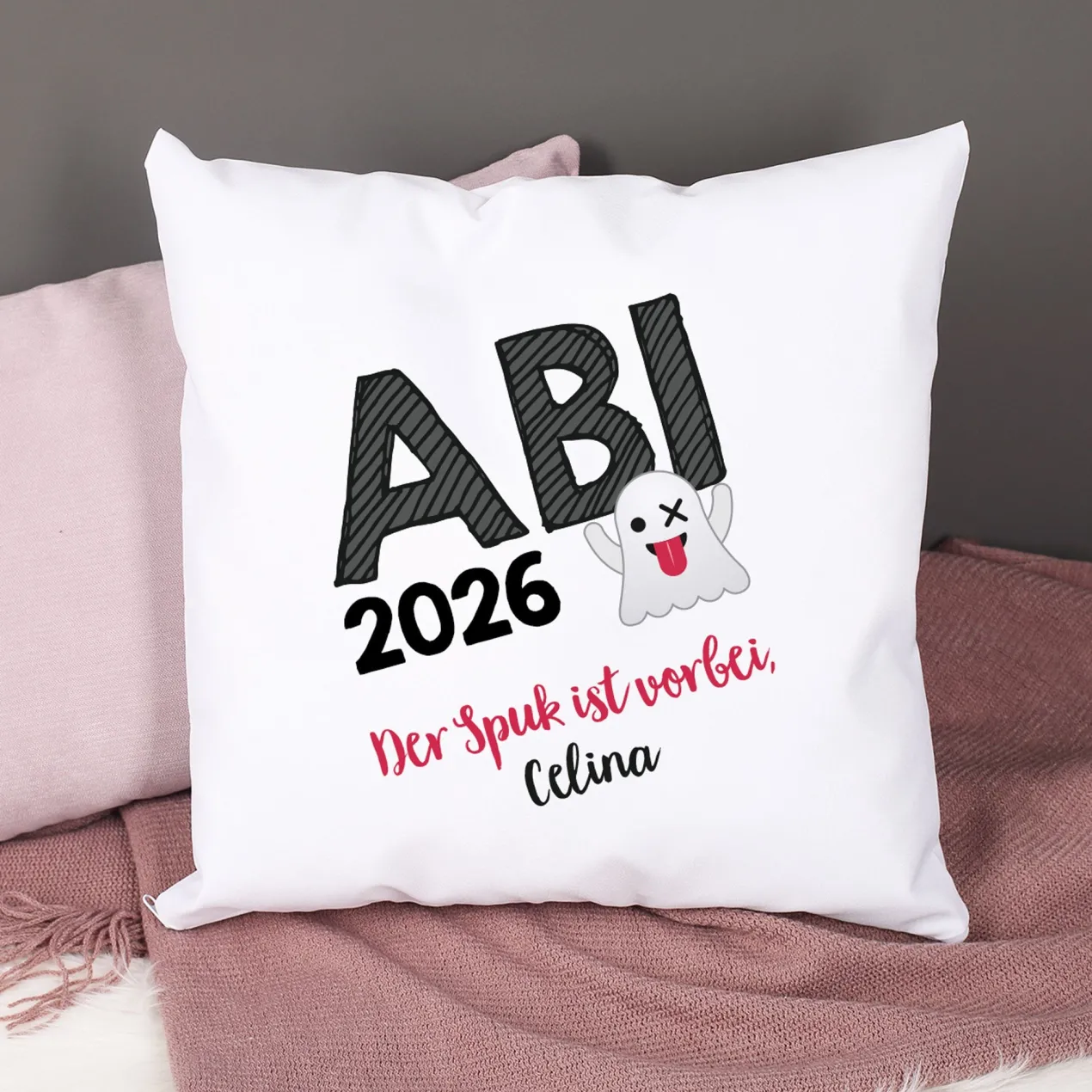 Kissen zum Abitur mit Name - Der Spuk ist vorbei!