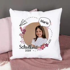 Kissen zur Einschulung mit Foto, Name und Schuljahr