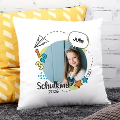 Kissen zur Einschulung mit Foto, Name und Schuljahr