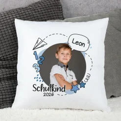 Kissen zur Einschulung mit Foto, Name und Schuljahr