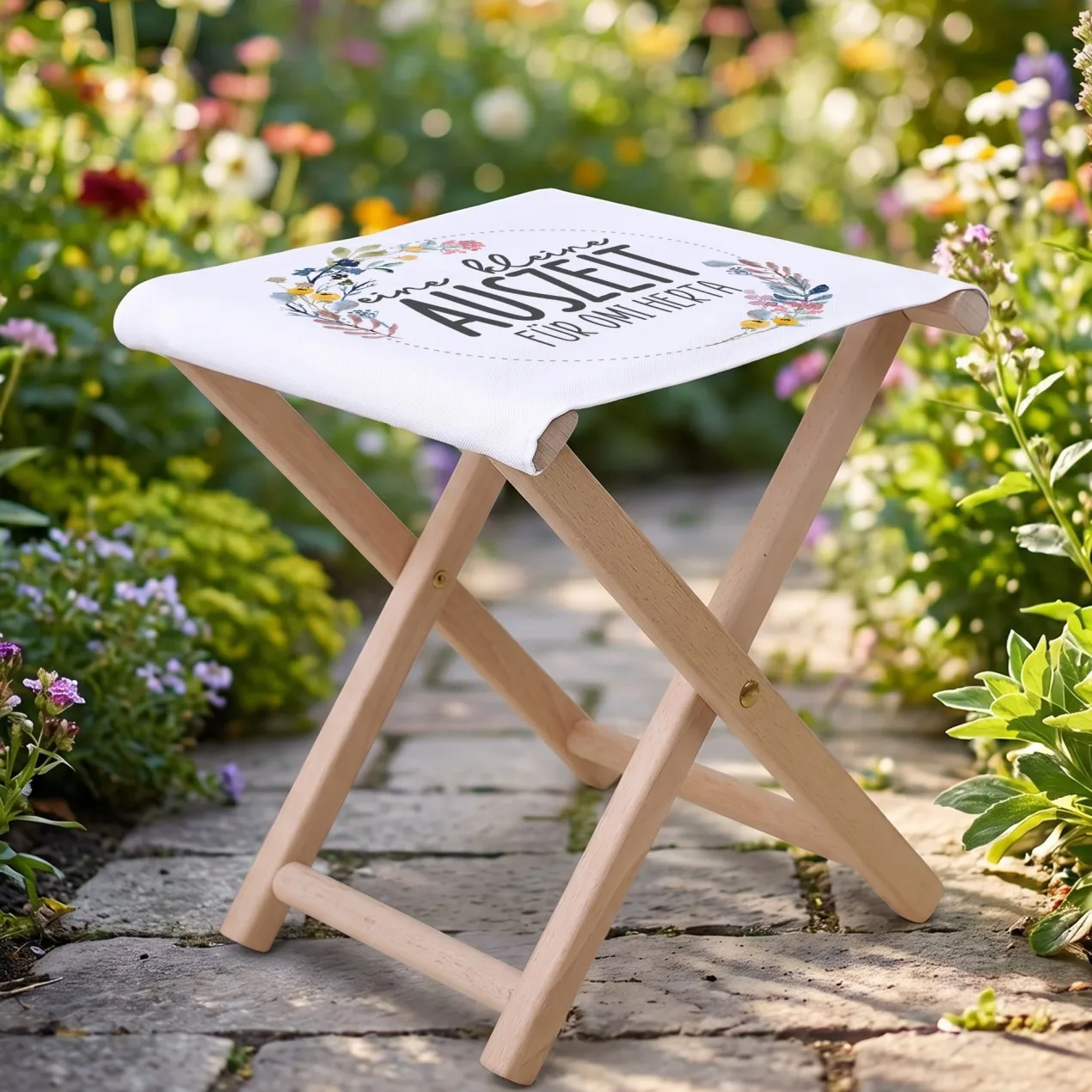 Klapphocker - Eine kleine Auszeit - personalisiert mit Wunschtext | Geschenk für Mama, Oma & Garten
