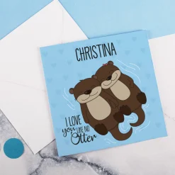 Klappkarte mit Otterpärchen "I love you like no Otter" und Wunschname