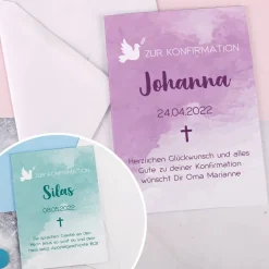 Klappkarten zur Konfirmation in Watercolor-Optik