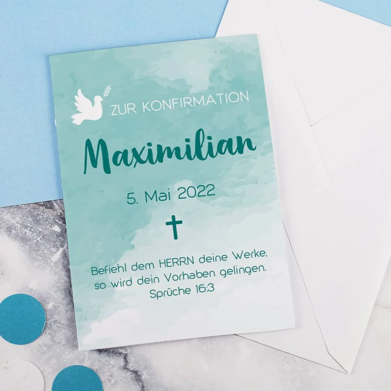 Klappkarten zur Konfirmation in Watercolor-Optik
