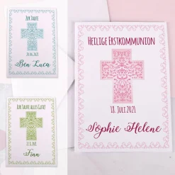 Klappkarte zur Kommunion, Konfirmation oder Taufe in drei Farben