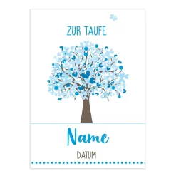 Klappkarte zur Taufe mit Lebensbaum in drei verschiedenen Farben