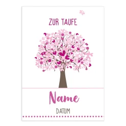 Klappkarte zur Taufe mit Lebensbaum in drei verschiedenen Farben