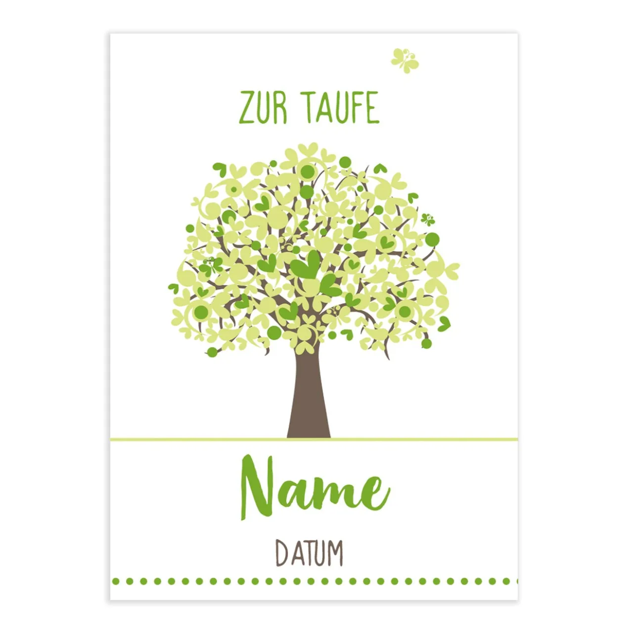 Klappkarte zur Taufe mit Lebensbaum in drei verschiedenen Farben