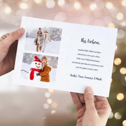 Klappkarte zu Weihnachten personalisiert mit Fotos & Wunschtext | Schneekugel Motiv