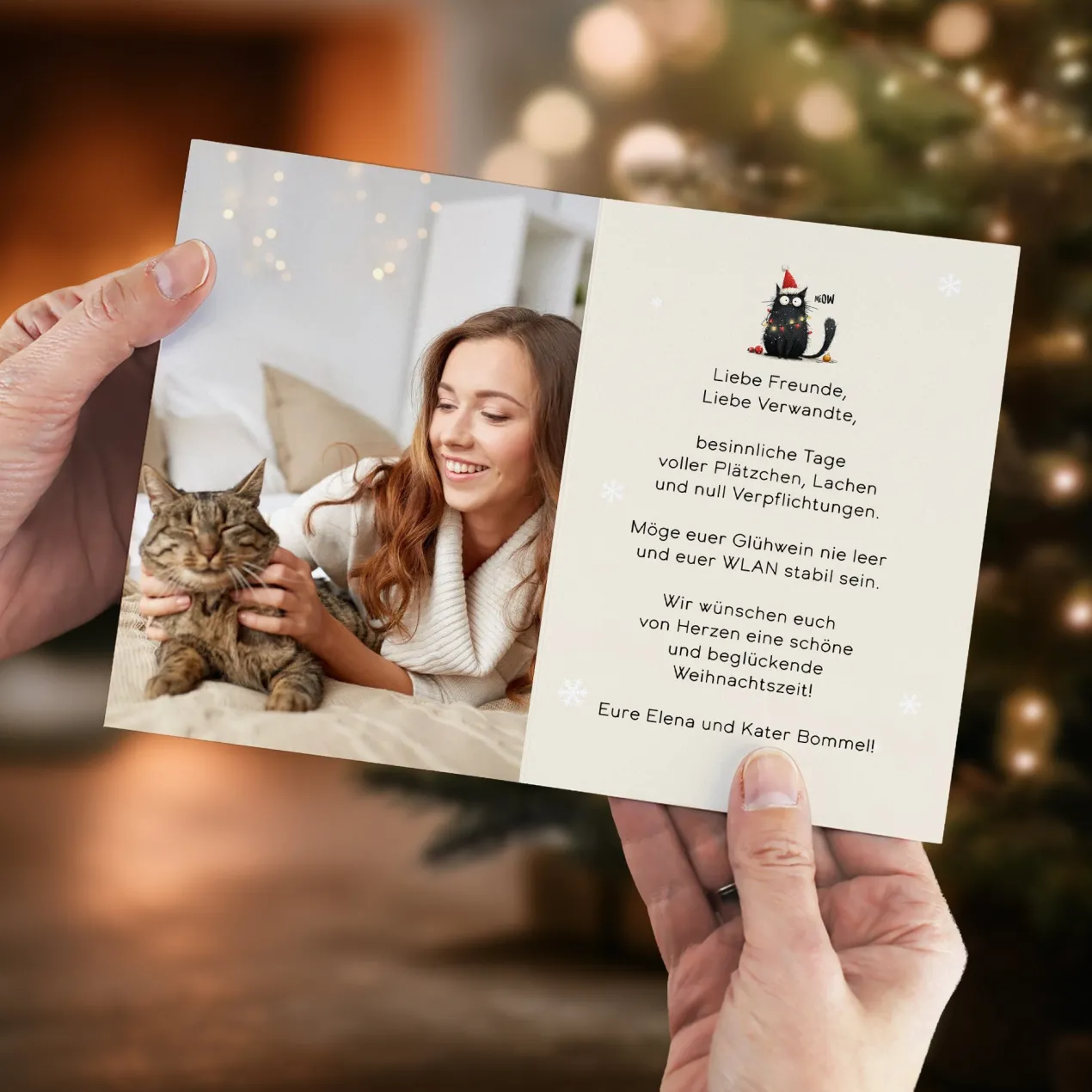 Klappkarte zu Weihnachten personalisiert mit Foto & Wunschtext | Katzenliebhaber Motiv