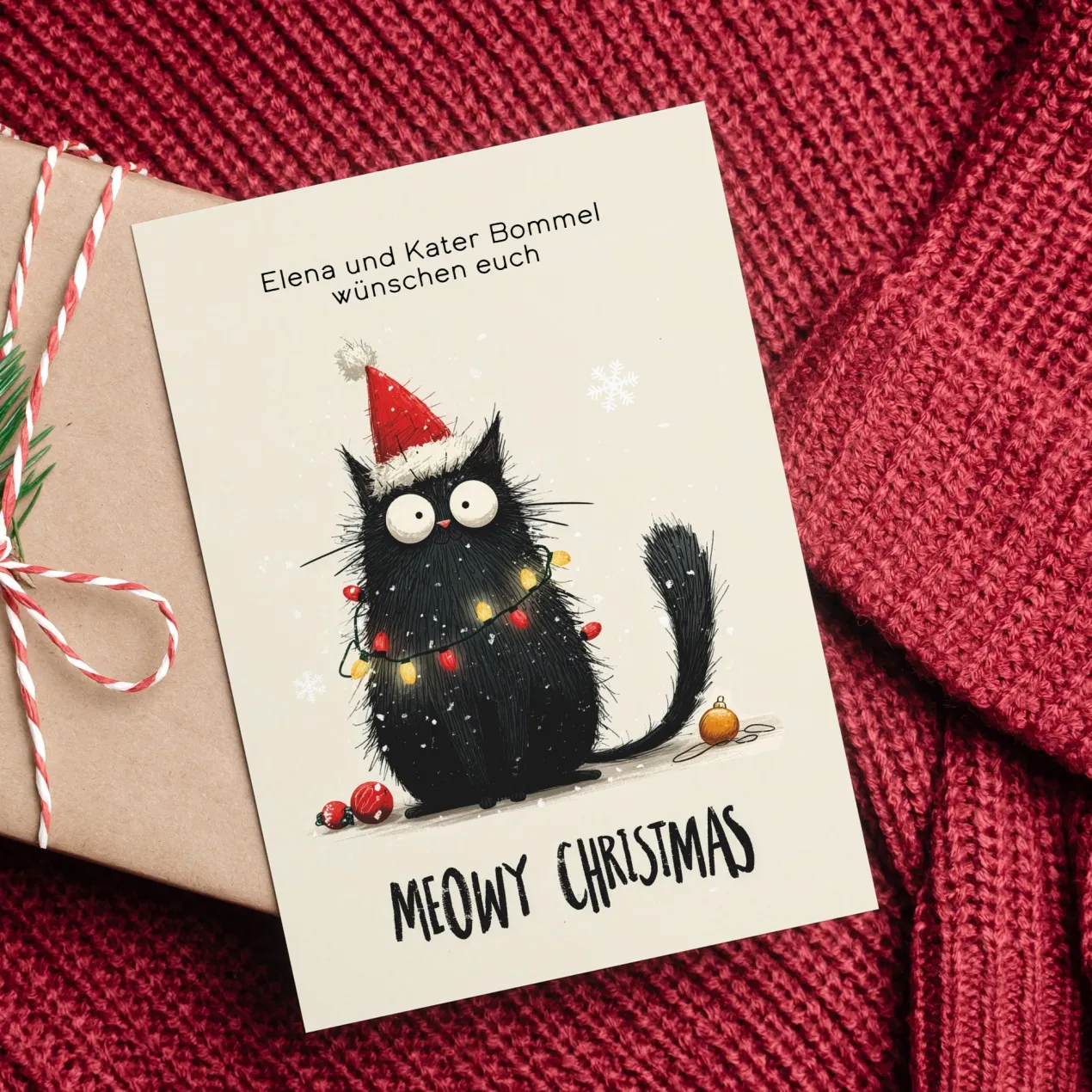 Klappkarte zu Weihnachten personalisiert mit Foto & Wunschtext | Katzenliebhaber Motiv