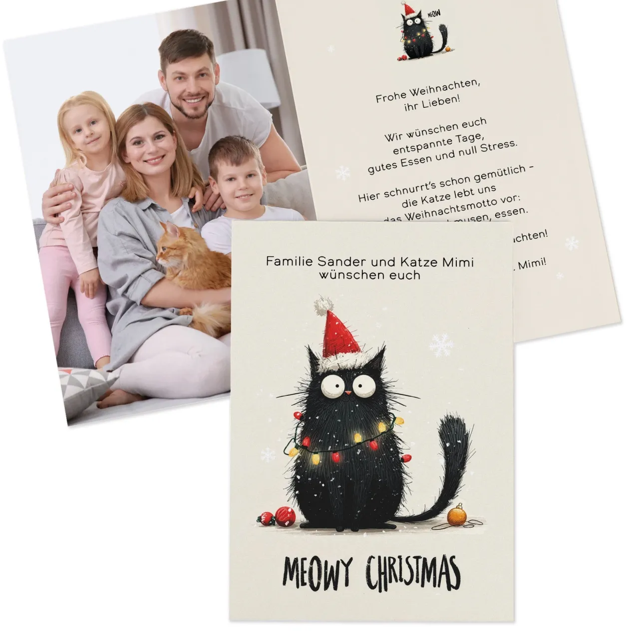 Klappkarte zu Weihnachten personalisiert mit Foto & Wunschtext | Katzenliebhaber Motiv